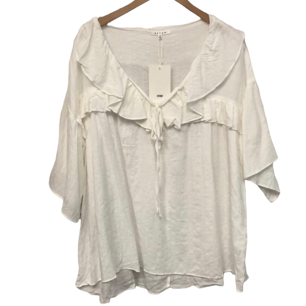 RETHM White flowy ruffle‎ collar blouse COMES IN VARIOUS SIZES *READ BIO*
